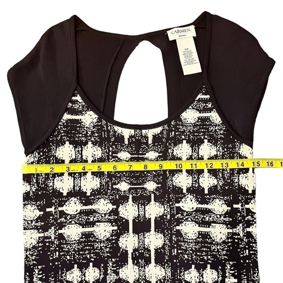 CARMEN Marc Valvo Navy & White Knit Dress with Cap Sleeves & Back Cut Out - Picture 12 of 14